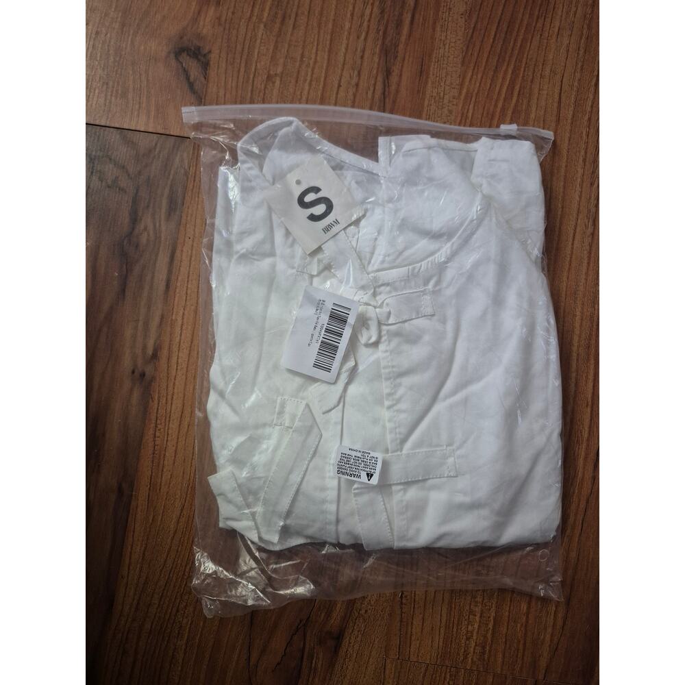 MANGMAO Shirt Womens Size Small Front Tie White Peplum Puff Sleeve 3/4 Length - Picture 8 of 8